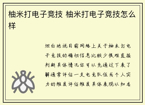 柚米打电子竞技 柚米打电子竞技怎么样